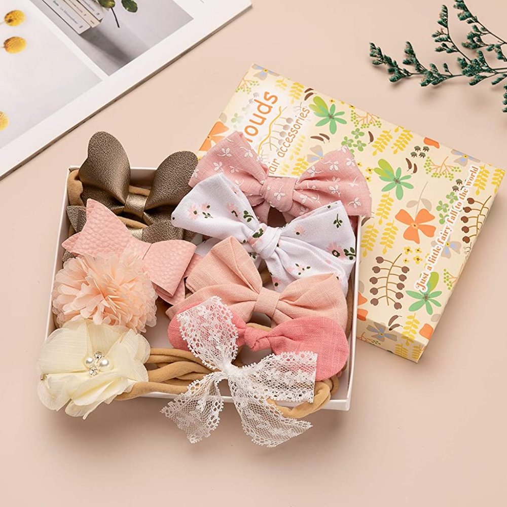 Baby Girl Headbands Fabric Linen Bows Flowers,10 Pack Hair Accessories - Picture 4 of 6